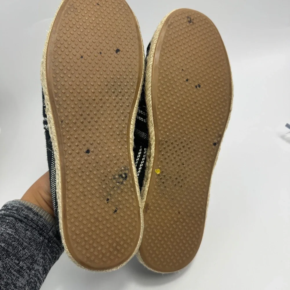 TOMS Alpargata Rope Espadrille Striped Black White Slip On Flats Women's 7.5